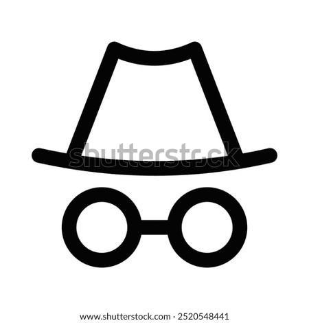 Vector illustration of an incognito icon, representing privacy, anonymity, or hidden mode for browsing and security themes. Editable stroke