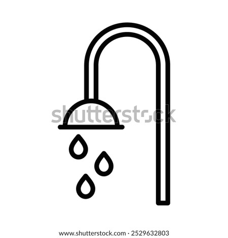 Minimalist showerhead icon with water droplets, ideal for bathroom, hygiene, or plumbing-related designs and home improvement concepts. Editable stroke.