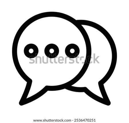 Minimal vector icon of two overlapping chat bubbles with dots, symbolizing communication, conversation, or messaging. Editable stroke.