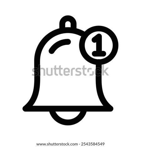 Outline icon of a notification bell with badge for alerts. Editable stroke.