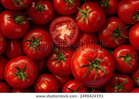 Similar – Image, Stock Photo Shiny cherry tomatoes with green stems in hands