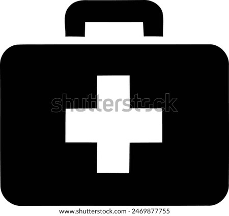 Minimalist Black and White First Aid Kit Icon on Ambulance with Cross Symbol.