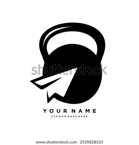 kettlebell and paper plane logo simple and creative.minimalist kettlebell and paper plane logo design template.fitness symbol icon vector illustration