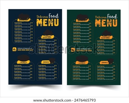 Fast food flyer design template in A4 size, vector illustration, Menu placemat food restaurant brochure, menu template design, food concept.

