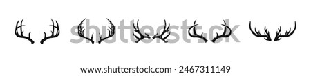 Deer horns vector icon set. Reindeer antlers flat silhouette.