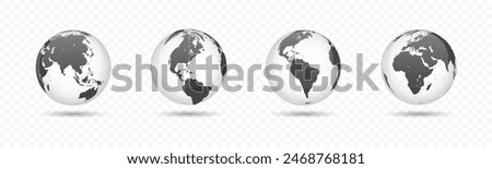 World Globe. World globe illustration. Transparent earth globes. Realistic world map isolated on transparent background