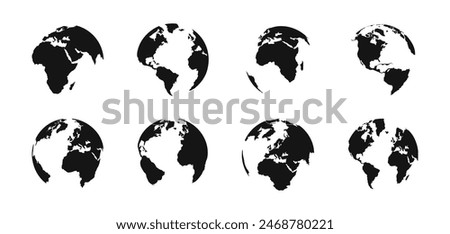 Globe planet vector set. Earth continents silhouette.