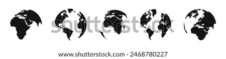 Globe continents silhouette set. Planet earth flat vector.