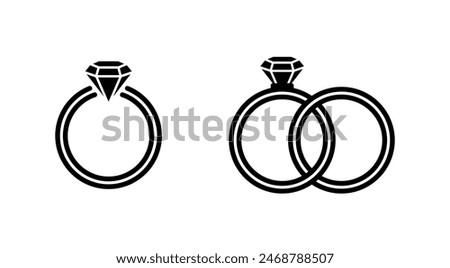 Ring vector icons. Wedding ring icon set. Ring with diamond icons. Wedding rings