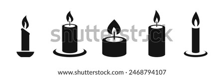 Candle vector icon set. Candles flaming flat icons.