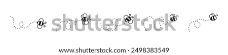 Bee flying flat vector icons. Cute bees icon set.