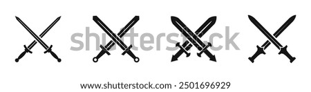 Swords crossed vector icon set. Sword flat icons.