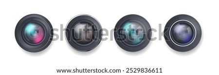 Camera lens vector realistic set. Realistic camera lens illustration