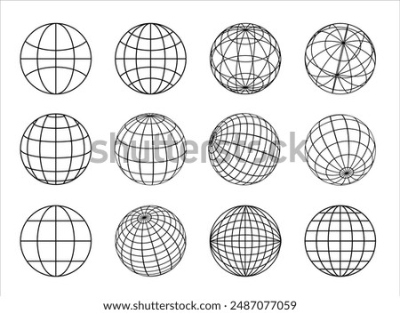 The Outline Globe Sphere Set features minimalistic, outlined globe illustrations ideal for various digital design projects