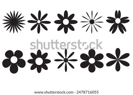 Daisy flower, Flower icon. Flowers images vector illustration, Black color flower shape icon collection. Stock vector  Trend elements design,  plants sketch, flowers and cereals. Vector illustration.