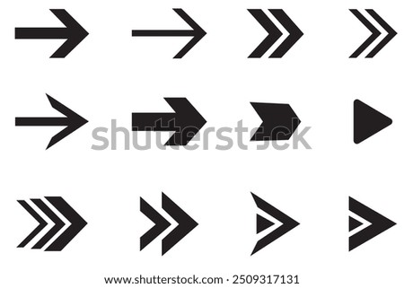 Arrow icon. Mega set of vector arrows.  Black arrows icons.  Arrow vector collection. Set different cursor arrow direction symbols in flat style. Modern simple arrows. Vector illustration.
