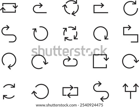 Arrow line vector collection. Black navigation cursor icons. Line arrow Icon set Vector design. Left and right pointer. Download and upload sign. Vector illustration.