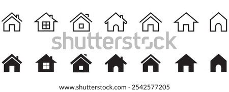  Simple house symbol. Smart home icon collection. Main page pictogram in filled, thin line, outline editable Stroke. House, Technology, Wireless. Professional vector icon. 