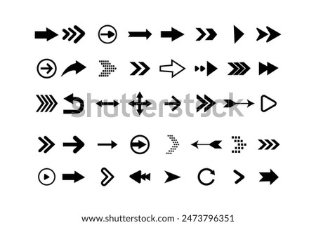 Simple arrows. Arrow icon. Vector set of swipe arrows black icons.  Set of vector arrows. Set different arrows or web design. Vector illustration.