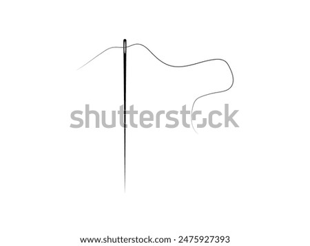 Needle Icon. Sewing needle with thread glyph icon. Needle vector on white background. Vector isolated illustration. 