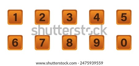 Number set vector orange. Set orange square with numbers icon vector illustration on white background.  collection of numbers - orange spheres.