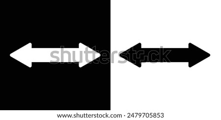 Double side long arrow vector, silhouette. Two side arrow icon vector. Vector set of trendy long arrows left and right in flat. Horizontal double-headed arrow. Vector illustration. eps 10