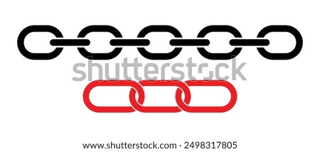 Chain icon set. Simple style isolated vector chain icon illustrations. Chain sign icon in flat style. Black and red icons on white background. Set of chain vector signs or symbols.