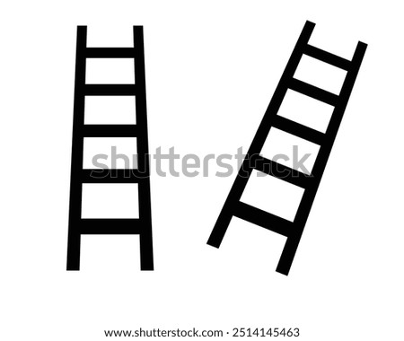 Ladder vector set. Step for success with construction staircase. Clipart image black ladder glyph icon isolated on white background.  Vector illustration.