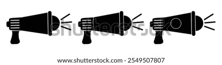 Megaphone icon set. Electric megaphone with sound or marketing advertising isolated on white background. Loudspeaker sign and symbol silhouette and linear style. Vector illustration. EPS 10