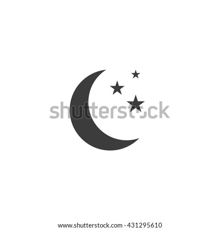 Moon and stars icon. Flat vector illustration in black on white background. EPS 10