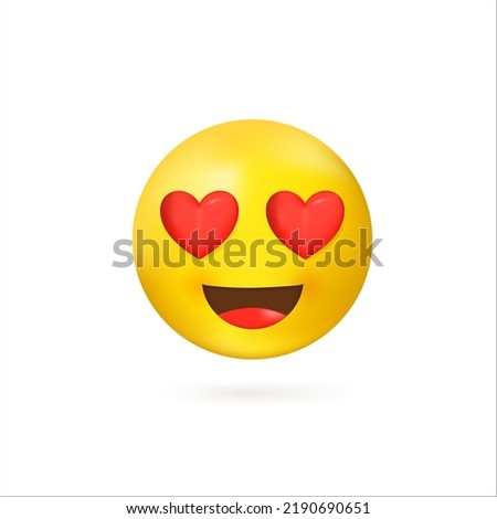 3d yellow emoji with smile and hearts in eyes vector illustration