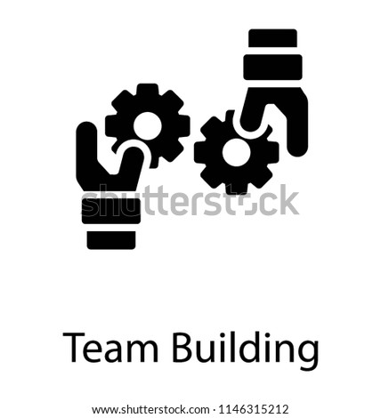 Two hands holding gea wheels and connecting them together, team building icon concept 