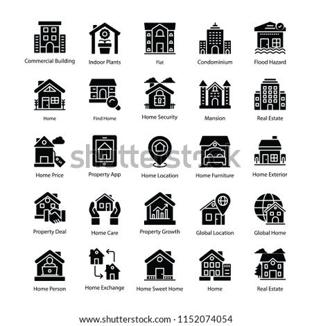 
Bundle of Real Estate Glyph Vector Icons
