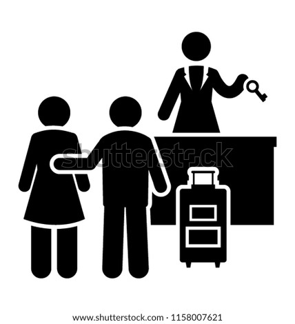 
Icon of guests standing on reception with their luggage  depicting reception
