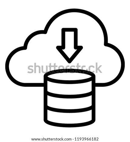 A database with the downward arrow having cloud in background depicting cloud storage 