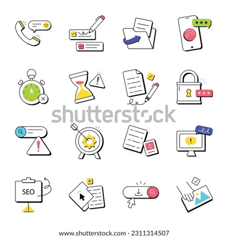 Collection of Web Elements Hand Drawn Icons 

