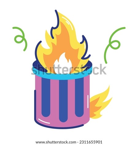 Flat style sticker of dumpster fire 
