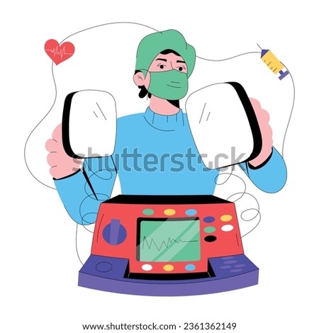 Defibrillator treatment flat illustration design 