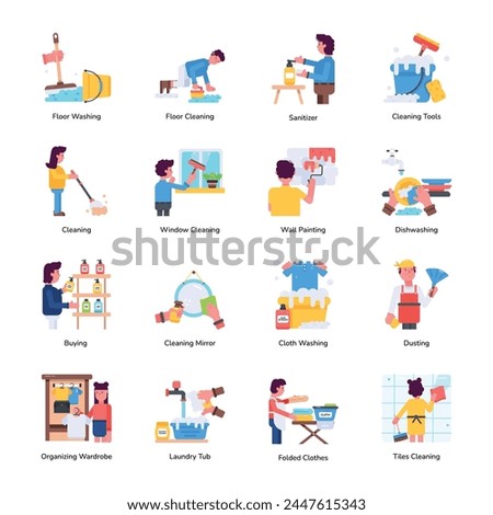 Collection of Housekeeping Essentials Flat Icons 