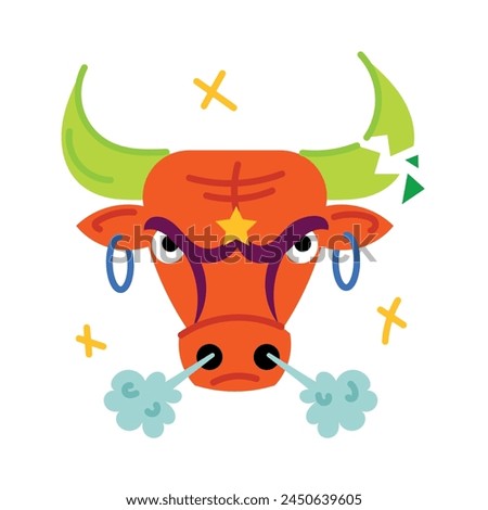 A well-designed flat sticker of angry bull head 