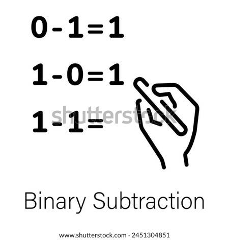 Editable outline icon of depicting binary subtraction 