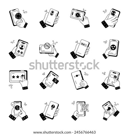 Modern Doodle Icons Depicting Smartphones 

