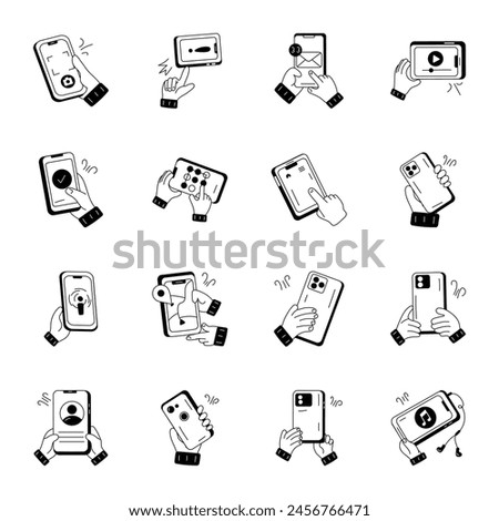 Set of 16 Holding Mobile Doodle Icons 

