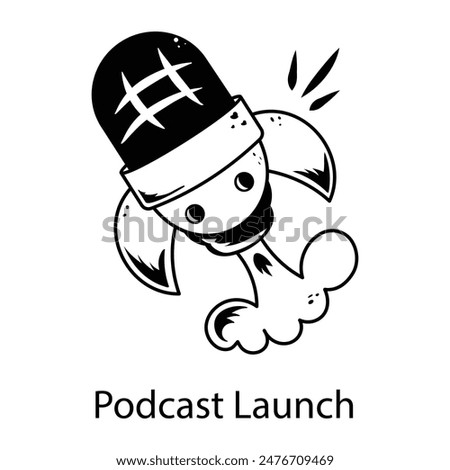 A well-designed glyph icon of podcast launch 