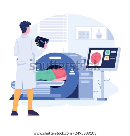 A radiologist analyzes the results of a patient mri, flat illustration 