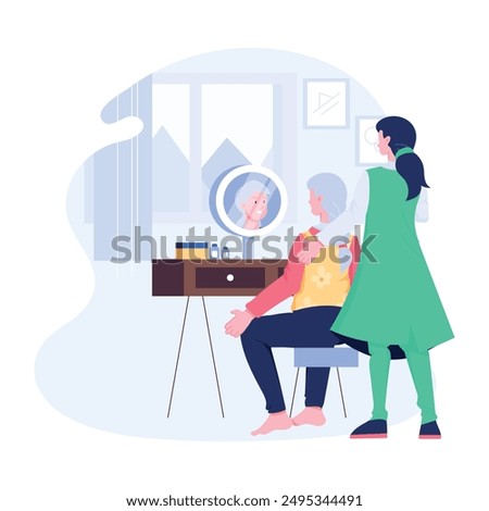 Elderly man getting haircut, flat illustration 