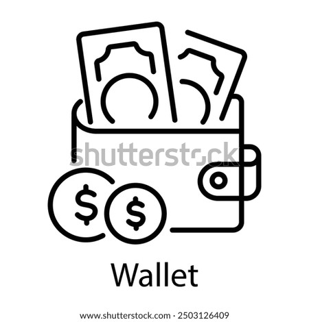 Wallet filled with money, line icon  