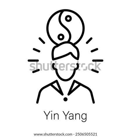 Man with yin yang sign, line icon 