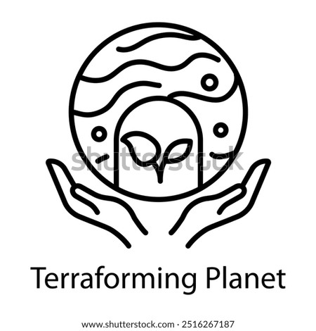 Terraforming planet icon in outline style 