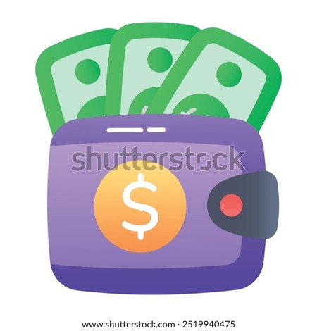 A flat style icon of wallet filled with money 